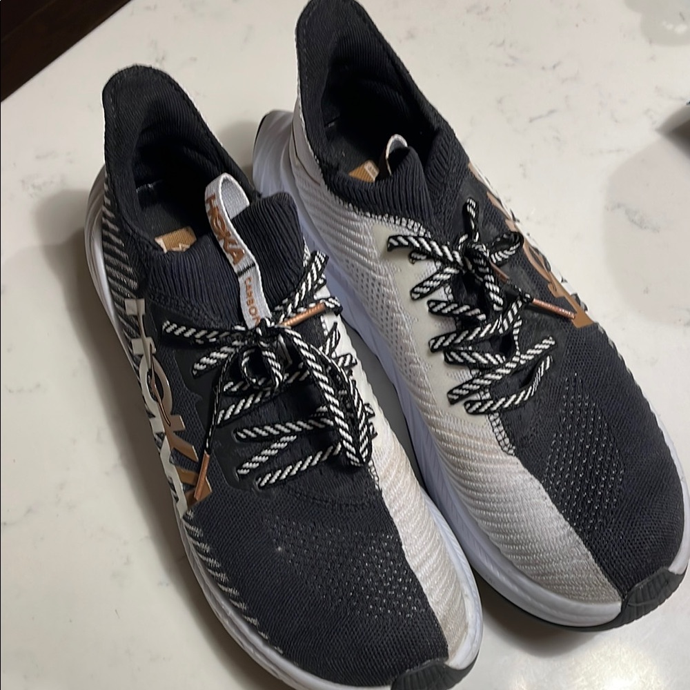 Hoka Black and White Athletic Shoes with Breathable Mesh